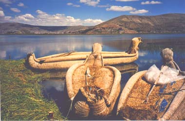 totora boats - reed bots at the Islas de los Uros - the floating reed islands